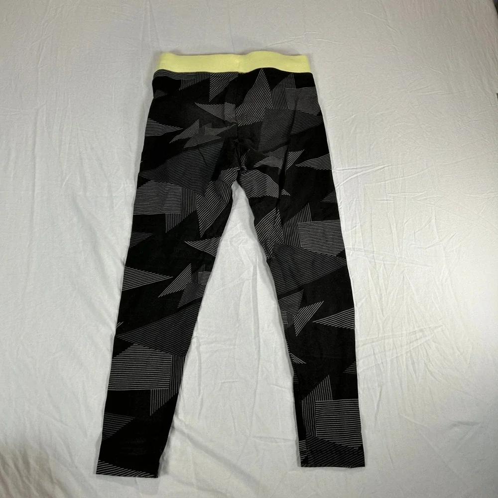 Jordan Girls Black Geometric Graphic Leggings Neon Yellow Waistband Size M 10-12